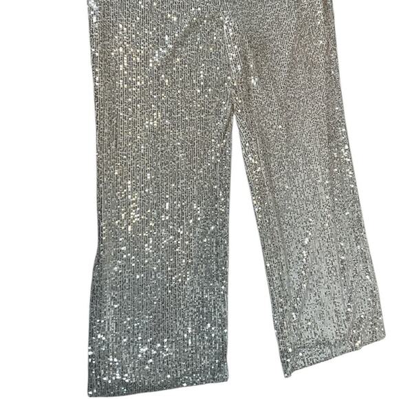 The CeCe Silver Sequin Pants Straight Leg Elastic Waist Band Stretchy Medium - Picture 10 of 15